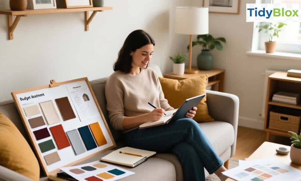 planning small apartment decor on a budget using a simple mood board