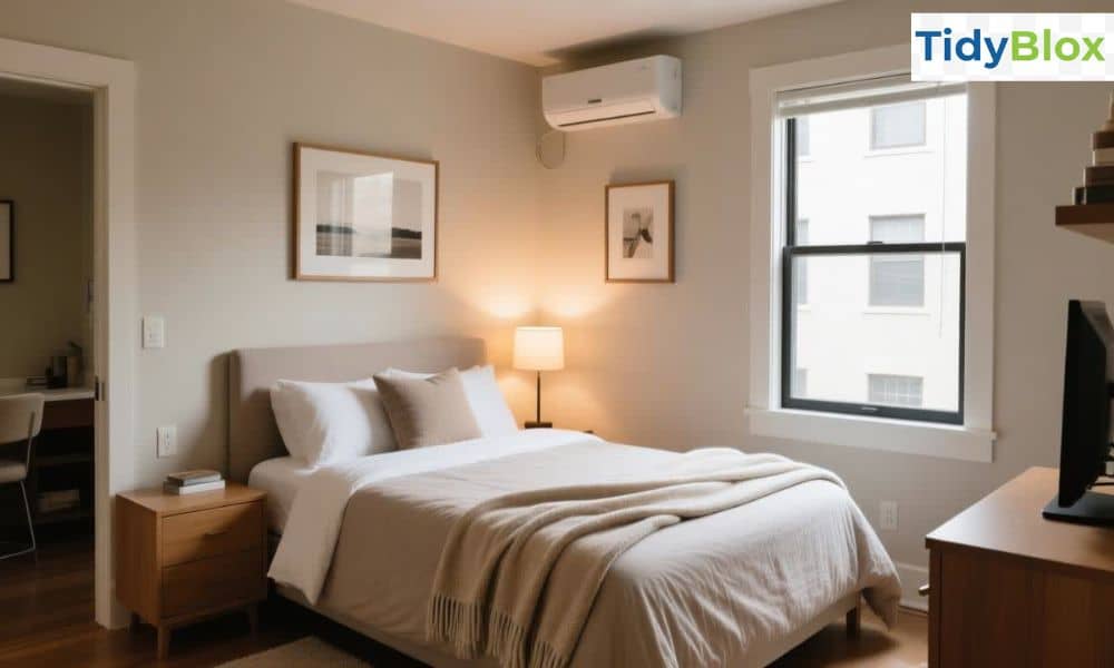 cozy small apartment bedroom decorated on a low budget