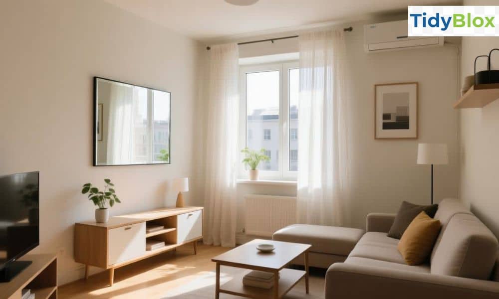 mirror decor making a small apartment living room look bigger