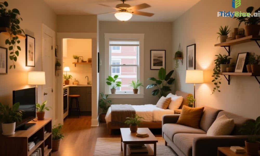 cozy small apartment interior styled on a budget